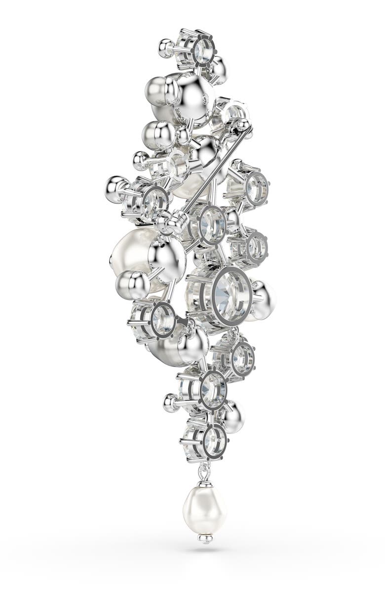 Swarovski Constella Crystal & Faux Pearl Brooch, Alternate, color, Rhodium/ Crystal