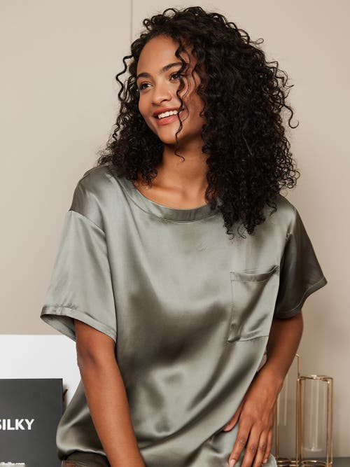 Silksilky Pure Silk Casual Womens Sleep Tee In Darkgray