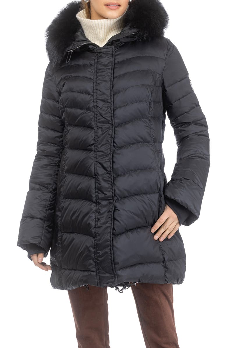 GORSKI Apres-Ski Chevron Long Parka with Detachable Toscana Lamb Hood Trim, Main, color, Black/Black