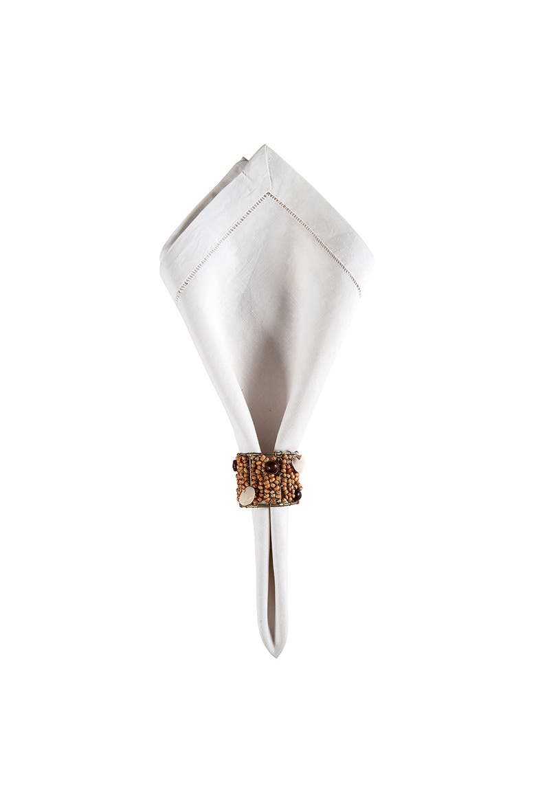 Natural Wood Beaded Napkin Ring, Main, color, Beige