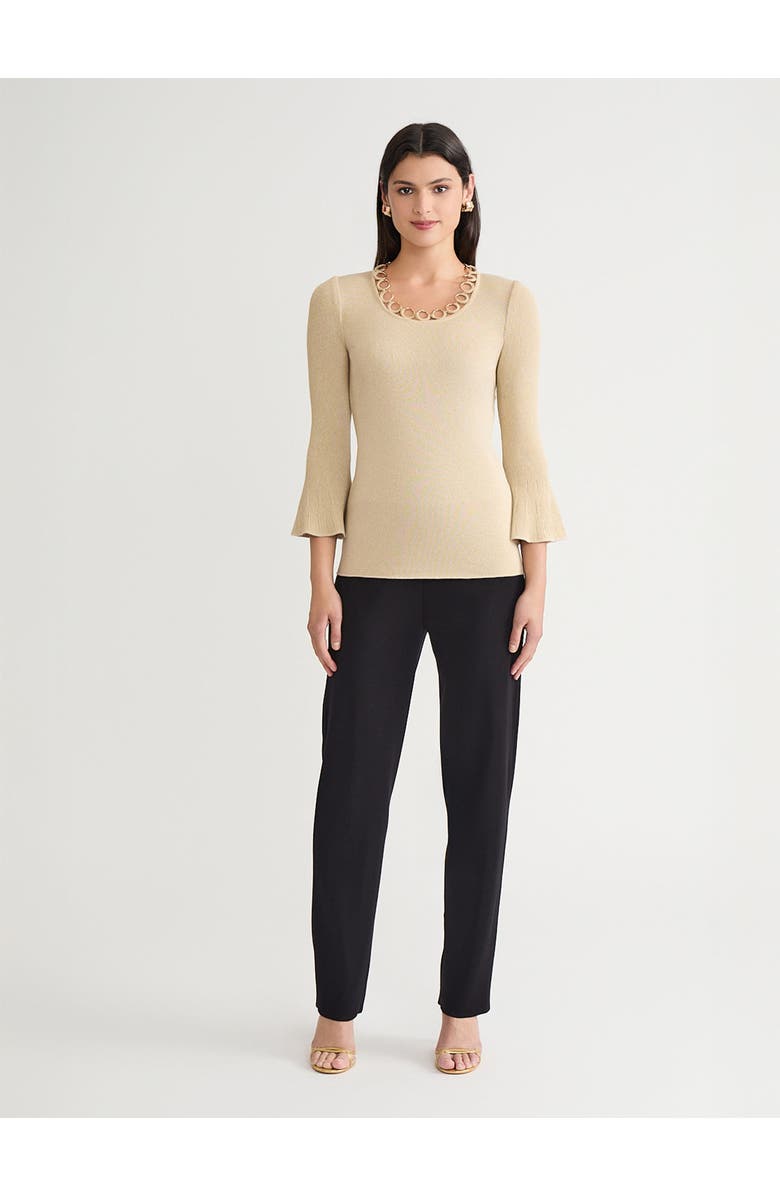 Misook Lurex Crochet Grommet Soft Knit Top, Alternate, color, Biscotti/Gold