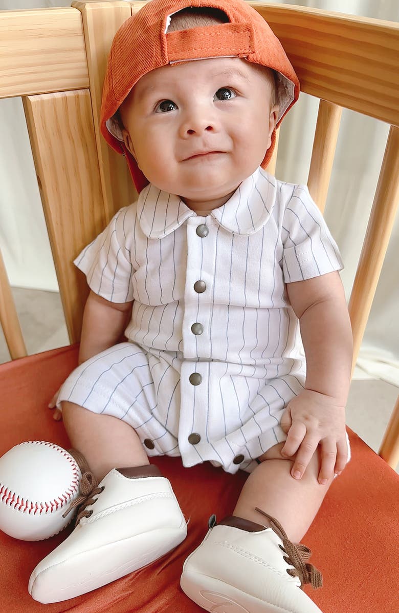 L'ovedbaby Pinstripe Organic Cotton Romper, Alternate, color, Pool Pinstripe