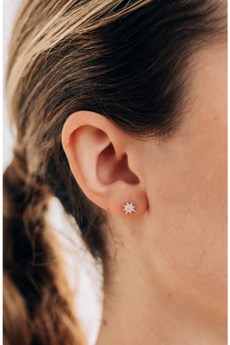 Aztec North Star 14K Gold & Diamond Single Stud Earring, Alternate, color, YELLOW GOLD