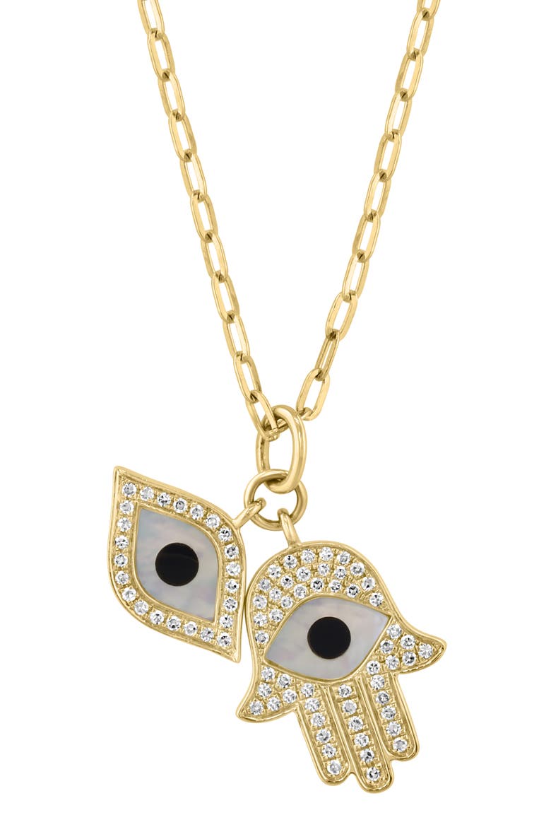 Gold Plated Sterling Silver Hamsa & Evil Eye Pendant Necklace, Alternate, color, YELLOW