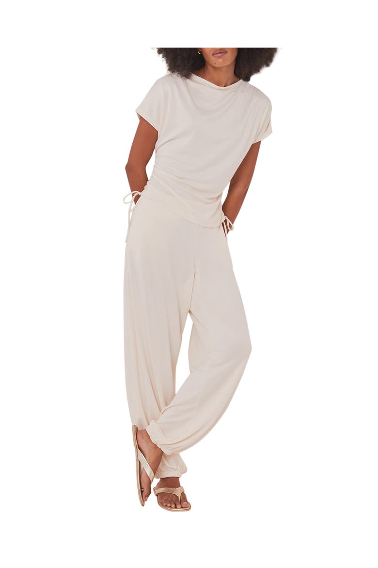 Jersey Ruched Tie Detail Top, Alternate, color, Ivory