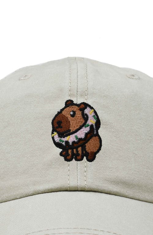 Dalix Capybara Donut Embroidered Cap In Washed Stone White