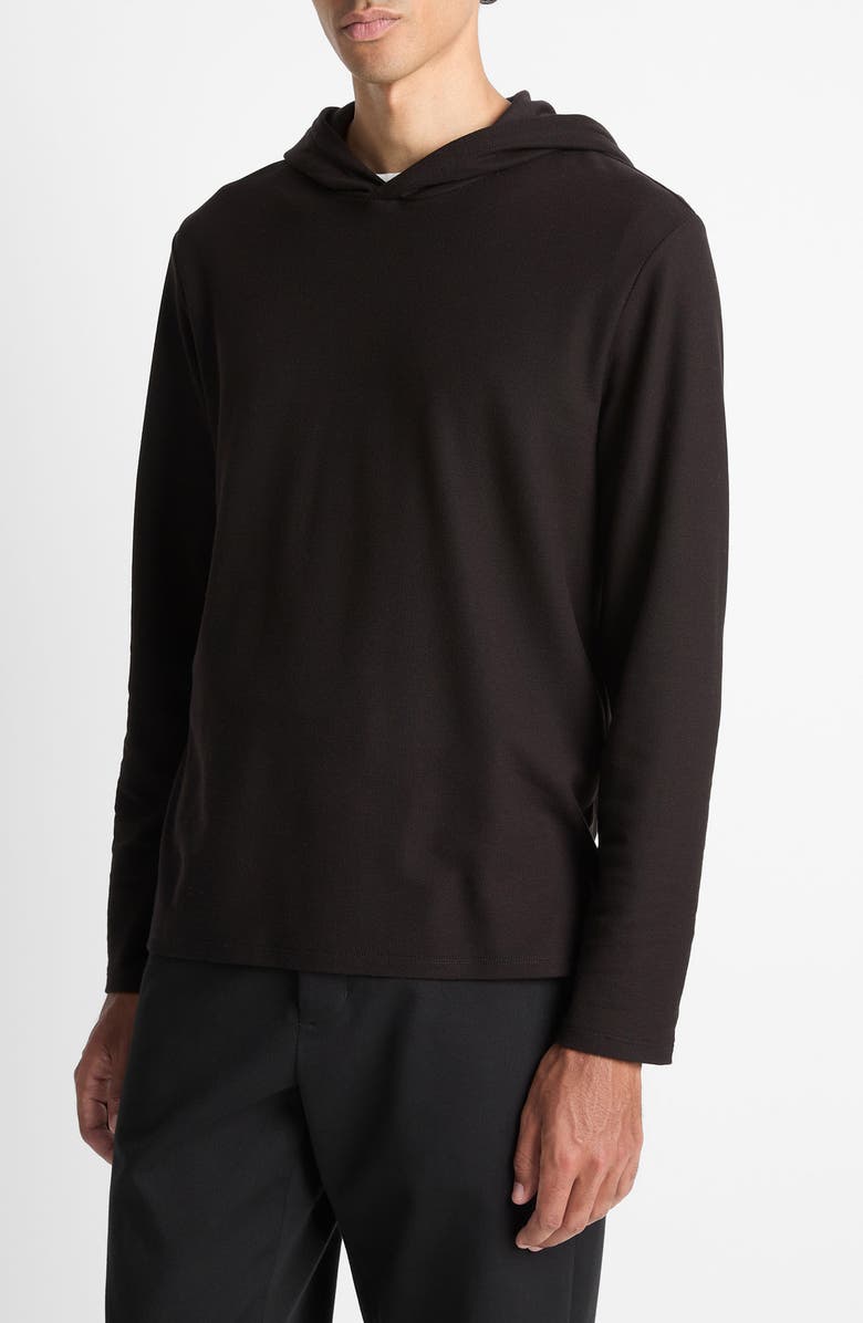 Vince Pima Cotton Piqué Hoodie, Alternate, color, Black