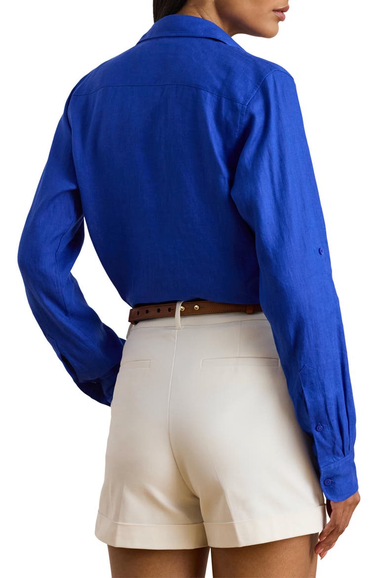 Relaxed Fit Linen Roll Tab Sleeve Shirt, Alternate, color, BLUE