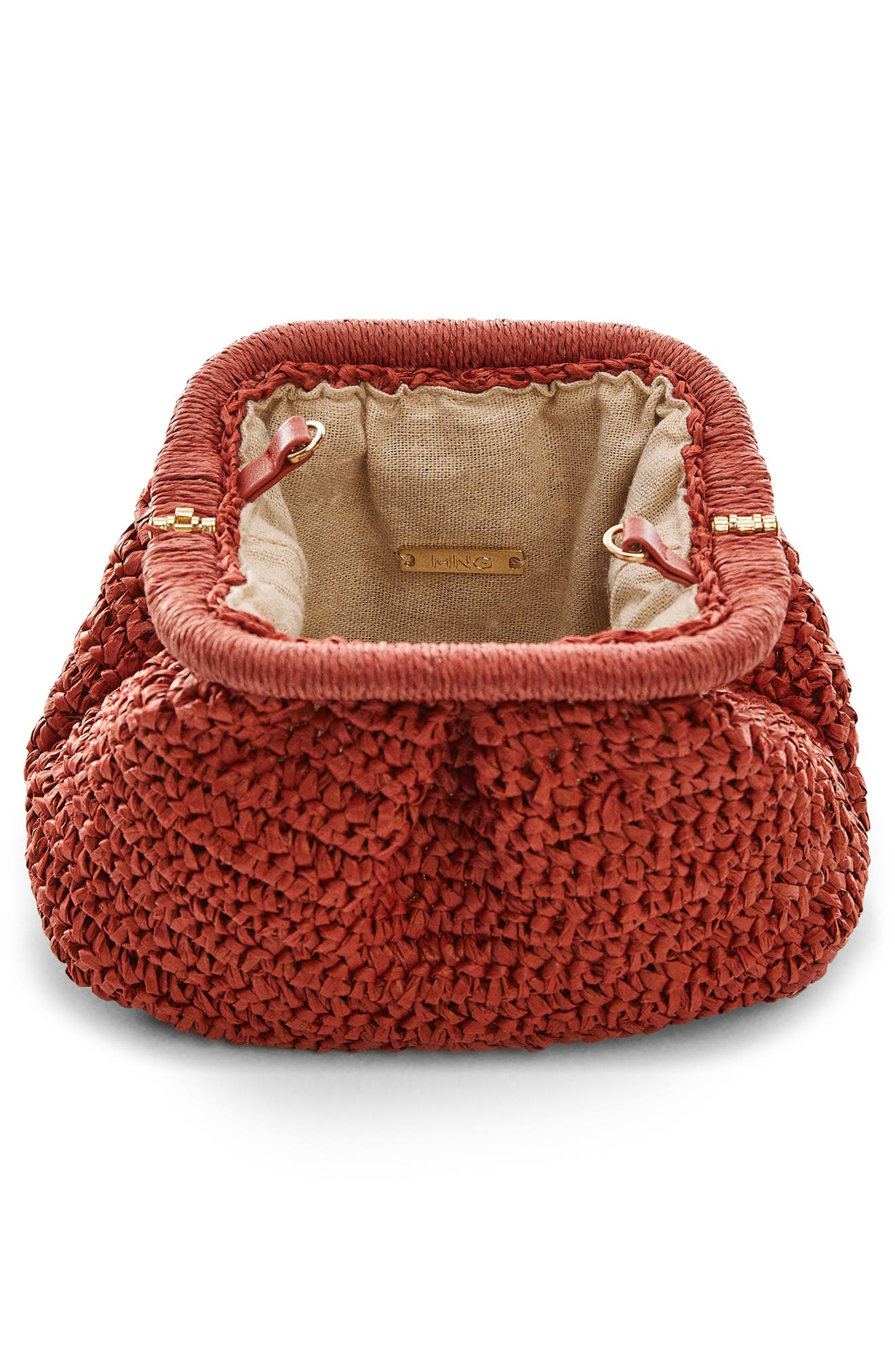 MANGO Amalfi Crochet Straw Clutch, Alternate, color, Medium Orange