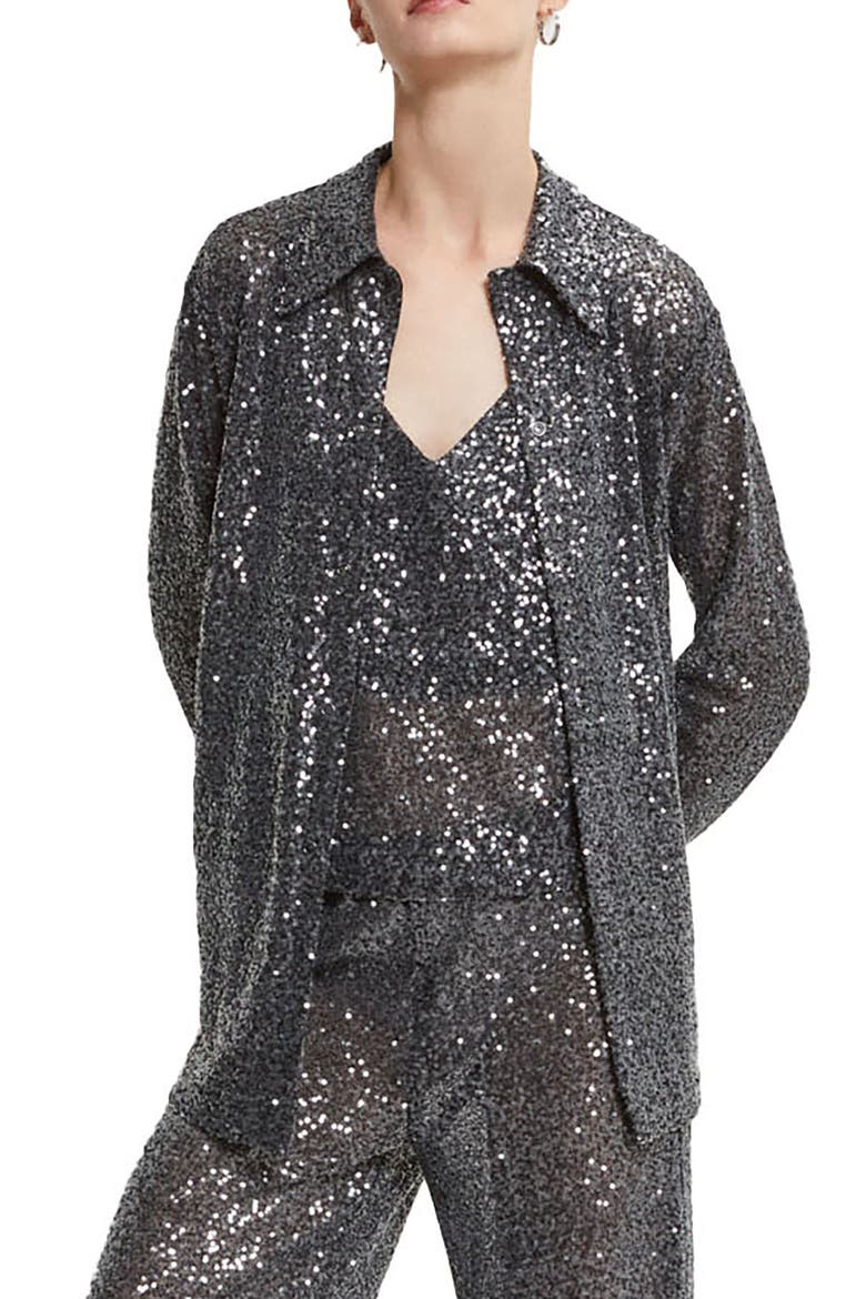 Sequin Embellished Shirt, Main, color, Metallic Silver