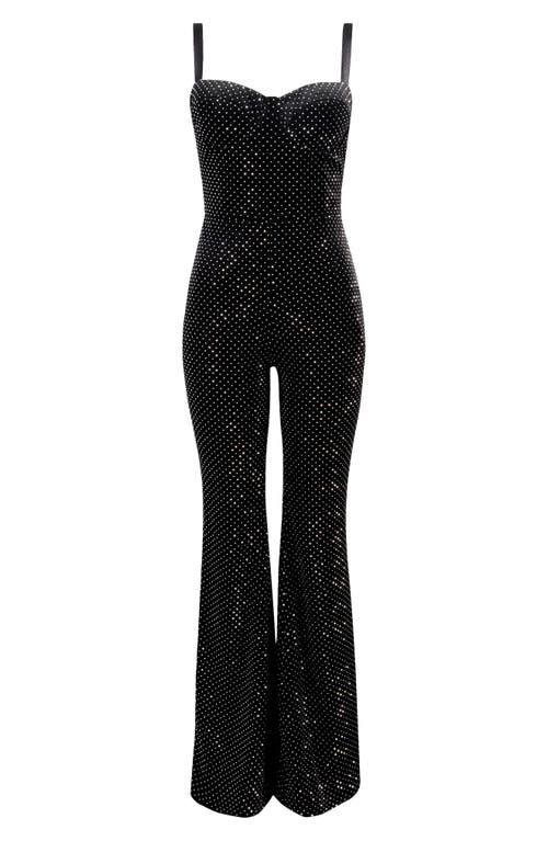 Nadine Merabi Roxanne Crystal Velvet Flare Leg Jumpsuit In Black