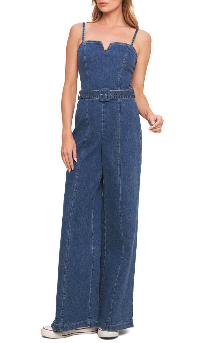 FLYING TOMATO Wide Leg Denim Jumpsuit, Main, color, 
