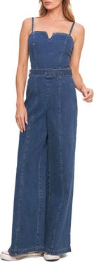 FLYING TOMATO Wide Leg Denim Jumpsuit