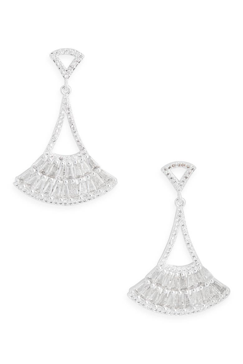 Cubic Zirconia Fan Drop Earrings, Main, color, CLEAR- SILVER