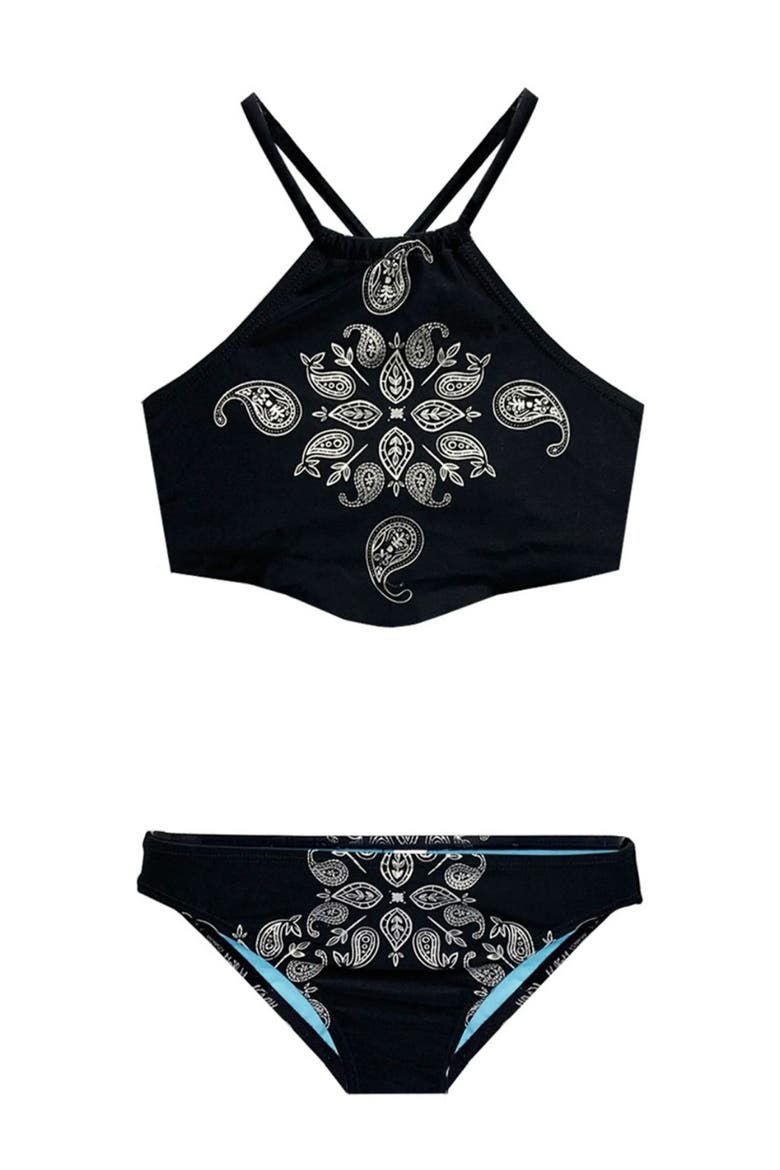 Foil Printed Tankini Swimsuit, Main, color, BLACK