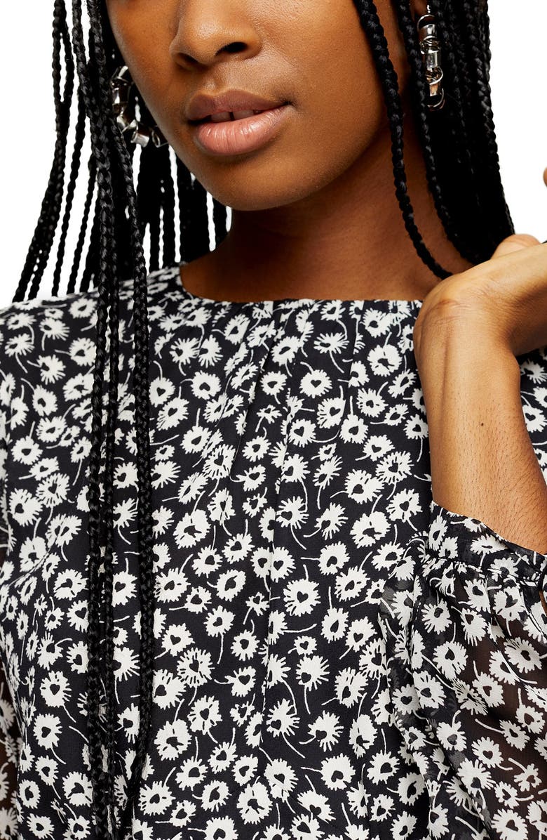 Topshop Floral Print Sheer Sleeve Blouse, Alternate, color, 