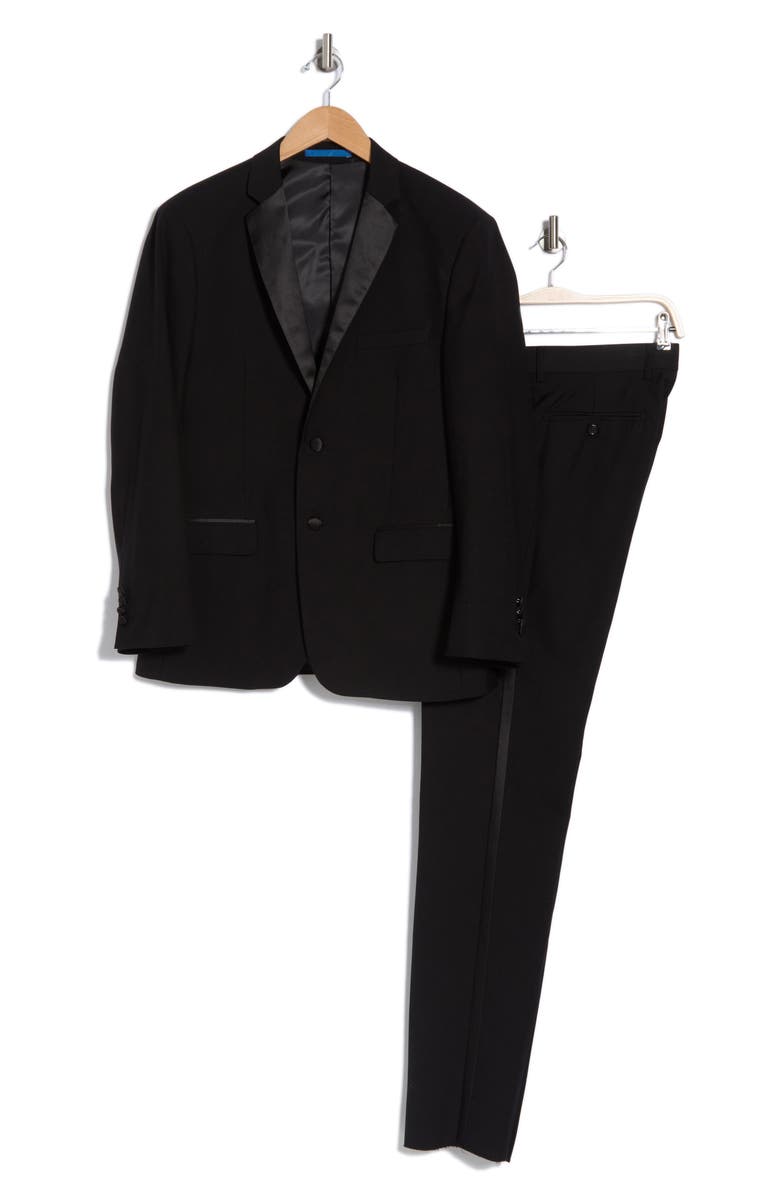 Gino Vitale Satin Notch Lapel Stretch Tuxedo Suit, Alternate, color, Black