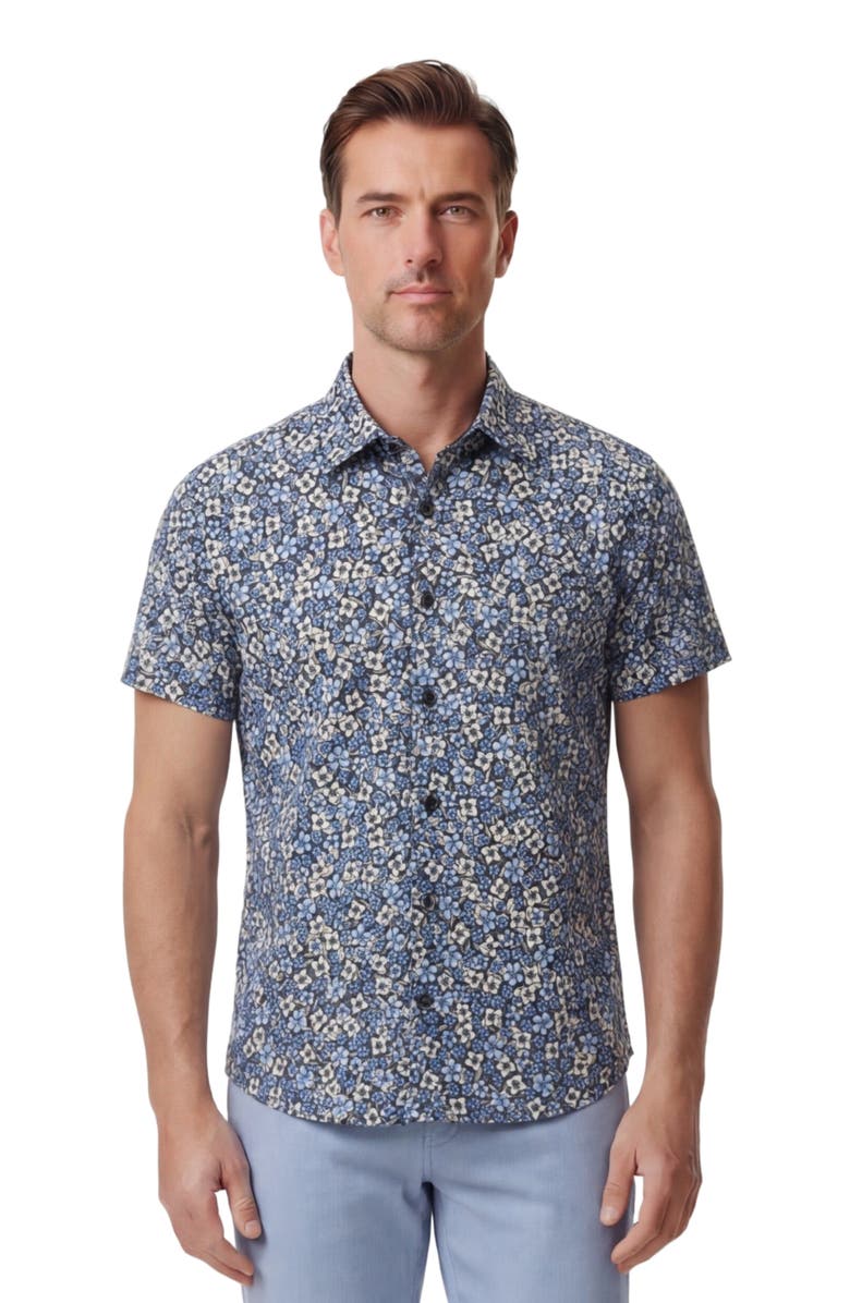 Lords of Harlech Floral Field Mens Knit Shirt, Main, color, Floral Field Black