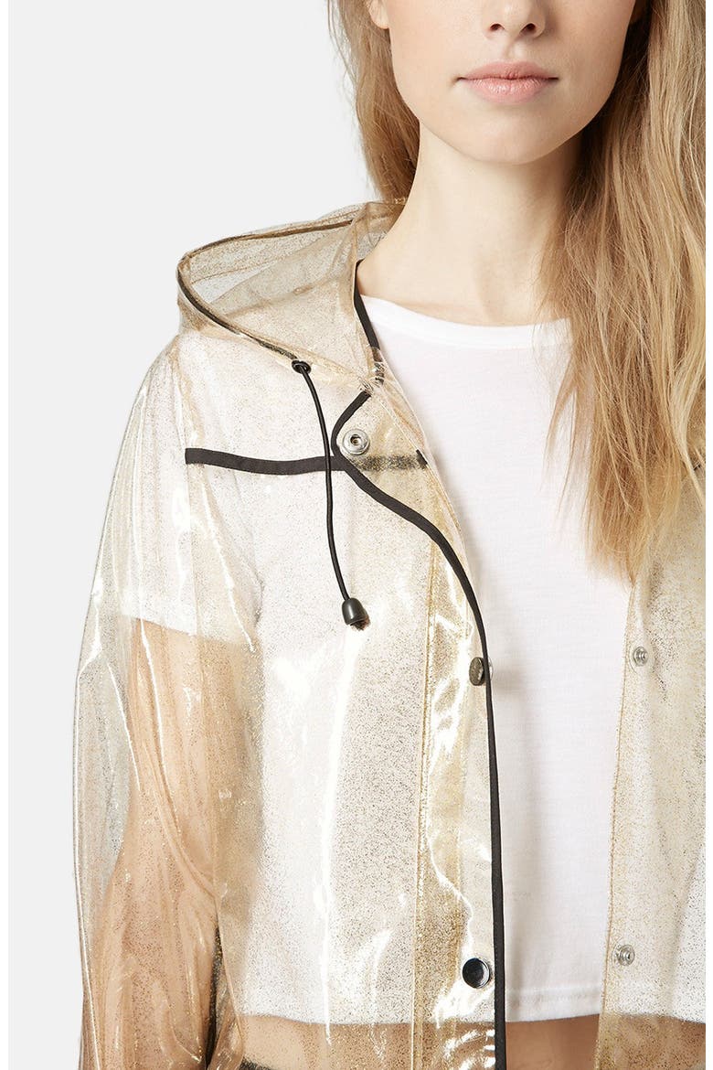 Gold Glitter Transparent Plastic Rain Jacket, Alternate, color, GOLD