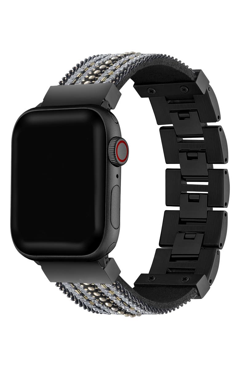 The Posh Tech Beaded Apple Watch<sup>®</sup> Bracelet Watchband, Main, color, Black/ Silver