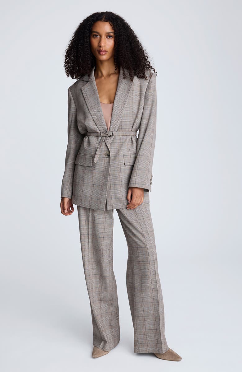 Kenneth Cole Belted Plaid One-Button Blazer, Alternate, color, Pewter Green Multi