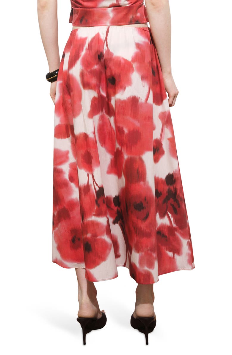MANGO Floral Cotton Midi Skirt, Alternate, color, Red/ Ecru