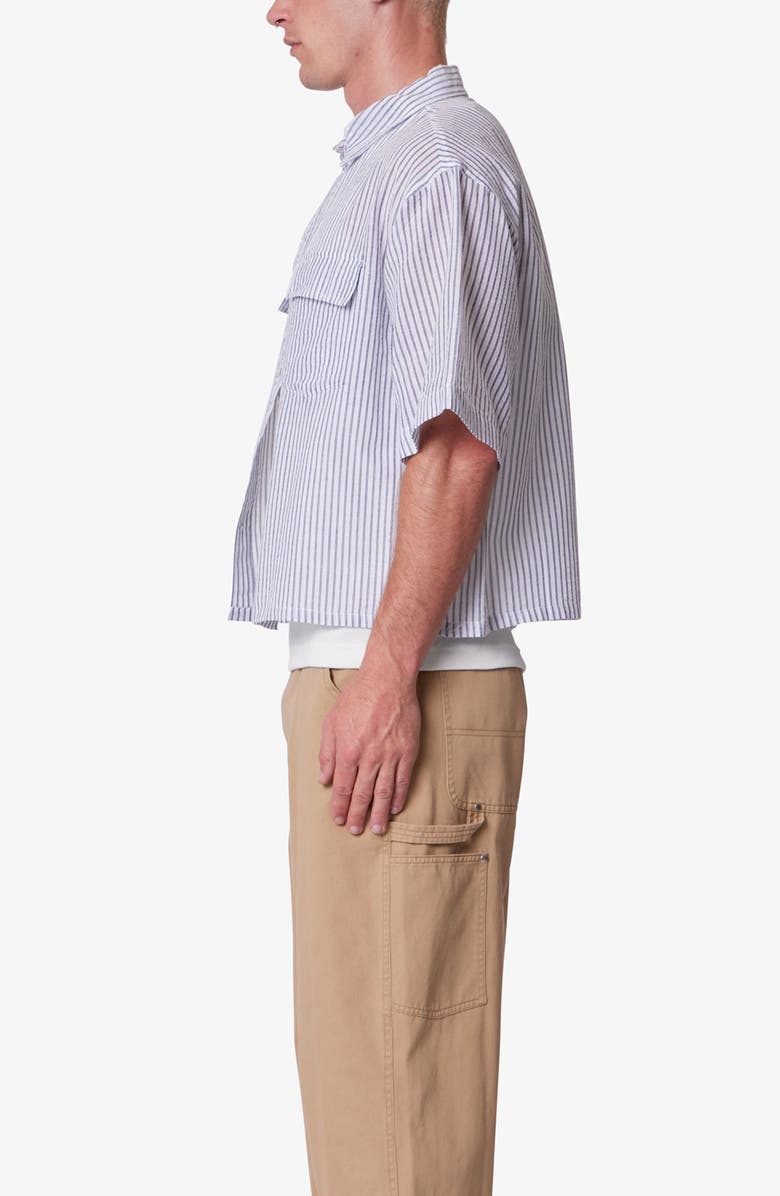 mnml Stripe Crop Boxy Short Sleeve Button-Up Shirt, Alternate, color, Blue