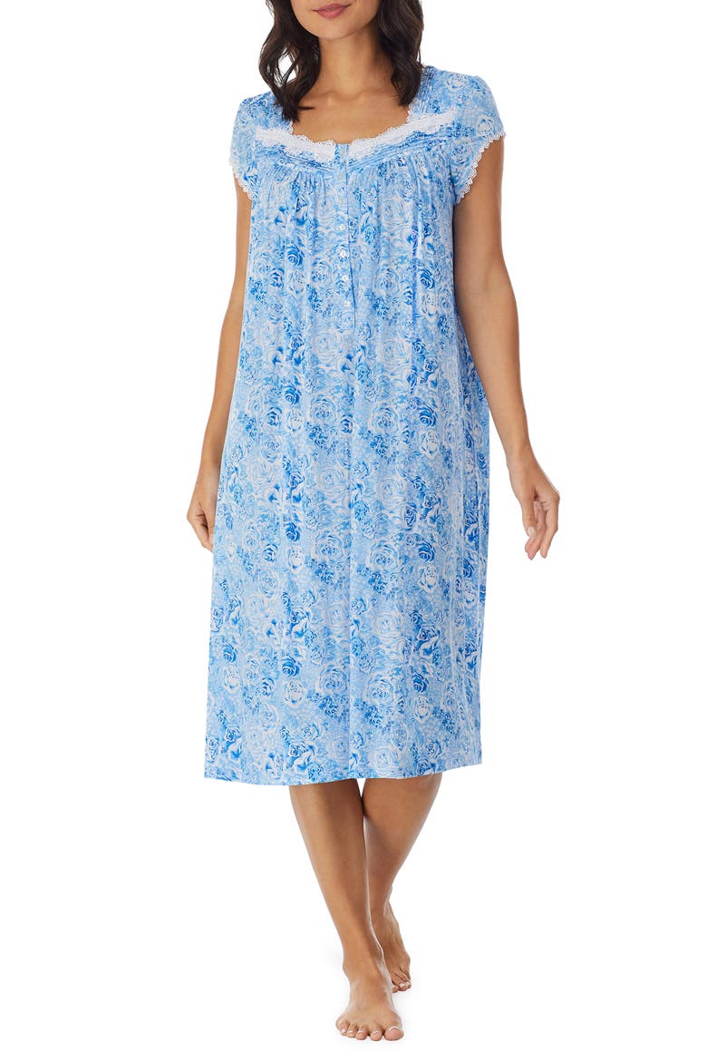 Rose Print Waltz Nightgown, Main, color, BLUFLOR