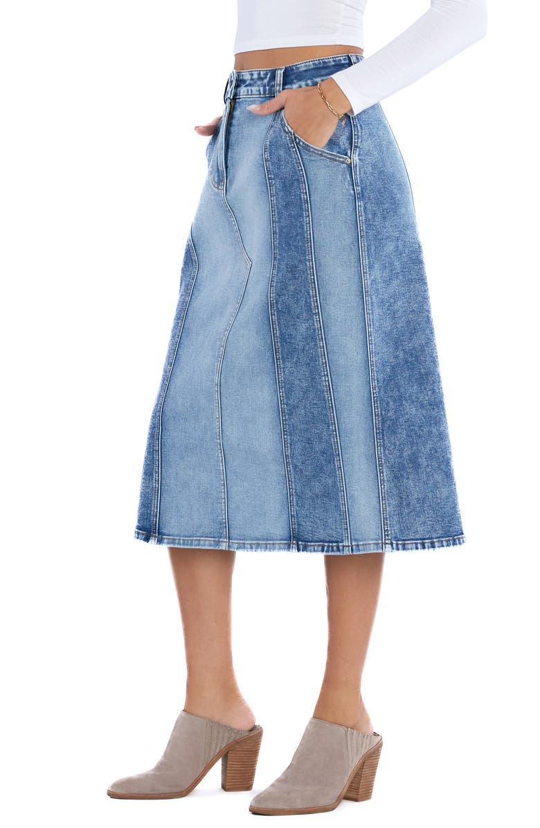 Wash Lab Denim Road Trip Denim Midi Skirt, Alternate, color,