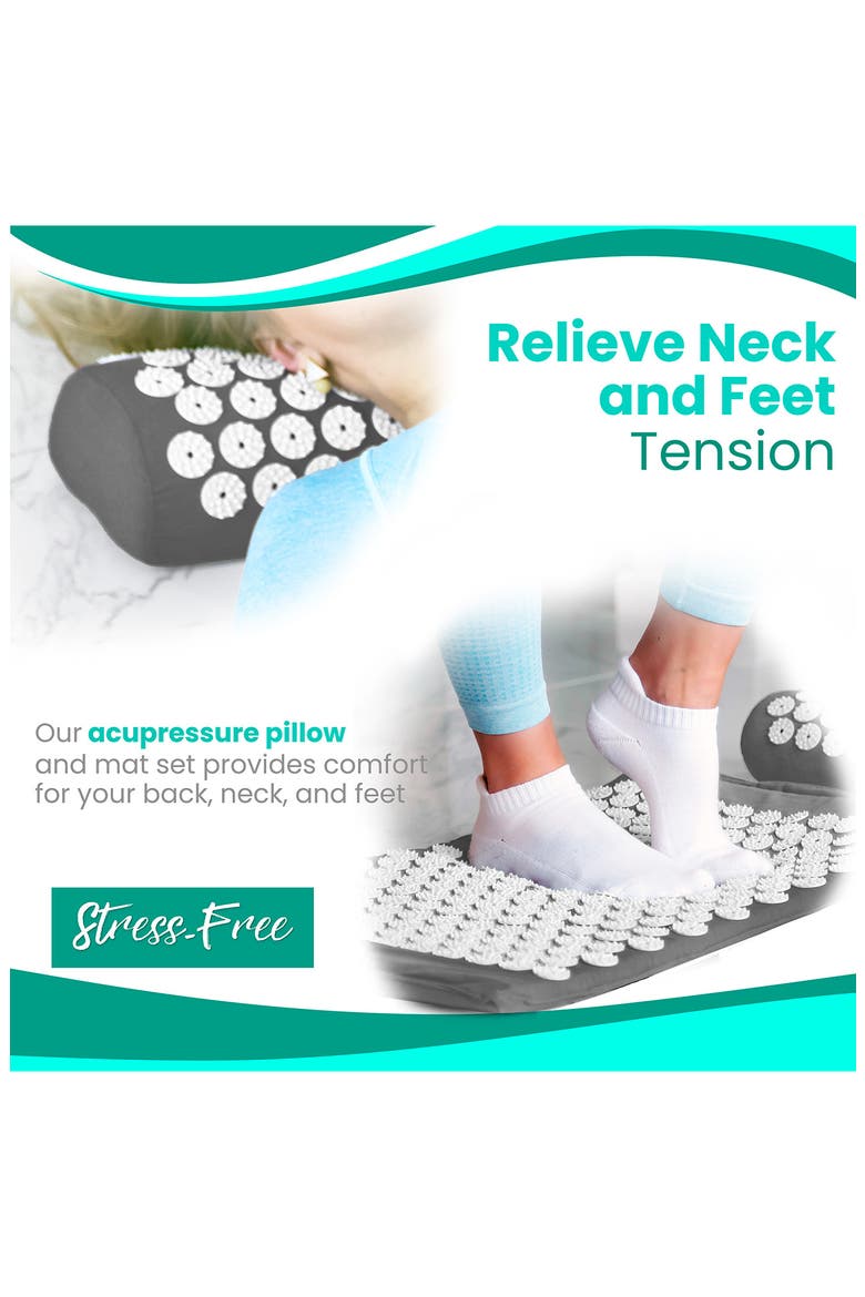 29 Inch Acupressure Mat & Pillow Set, Alternate, color, GRAY & WHITE