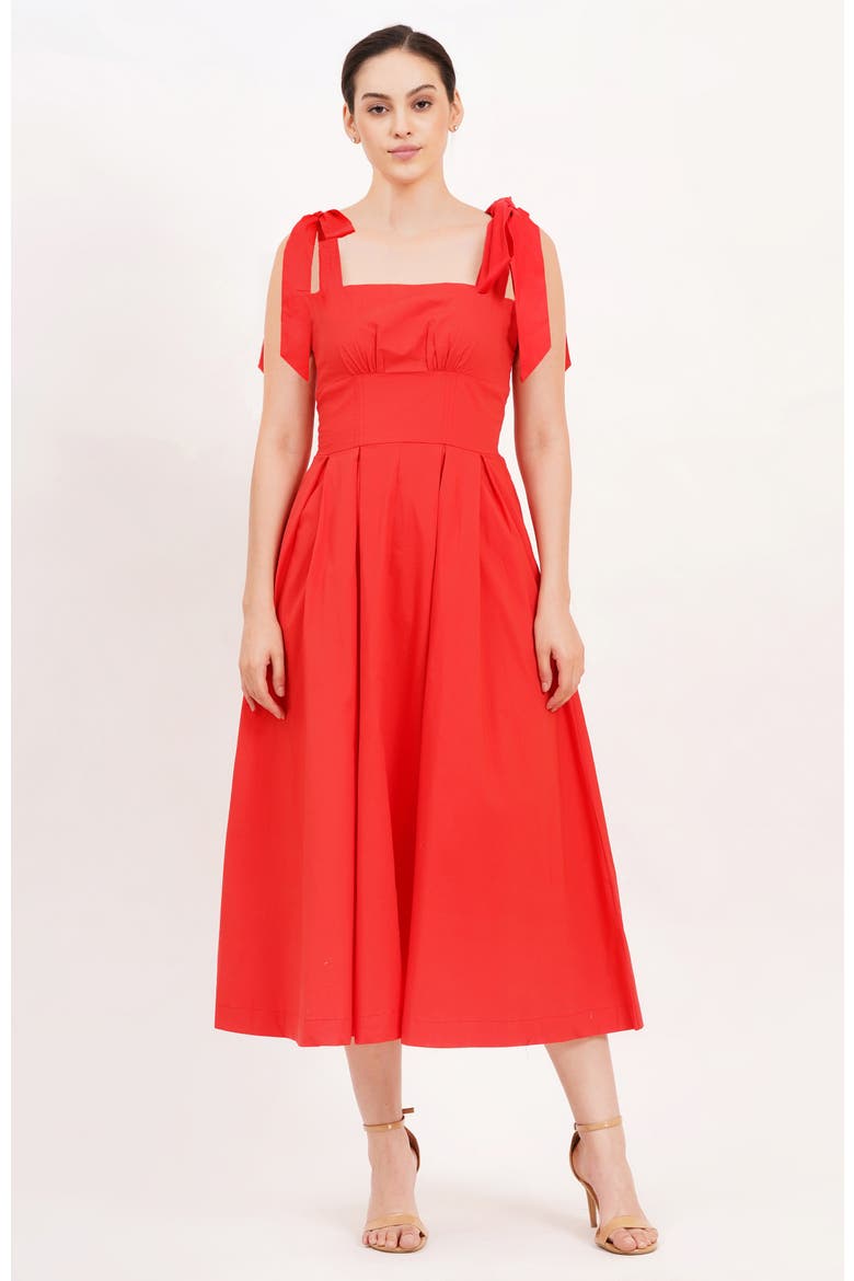 Penelope Bow Dress Poppy Red, Alternate, color, Poppy Red