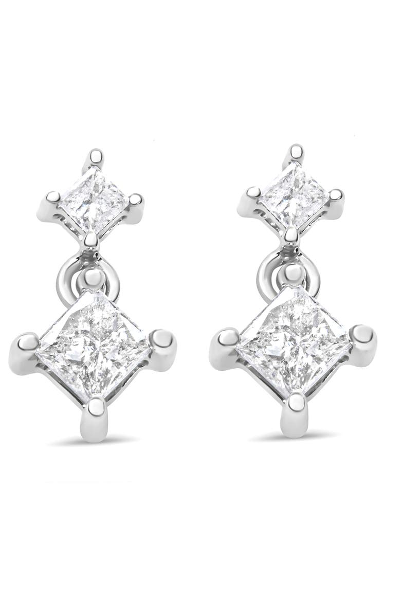 Haus of Brilliance 14K White Gold 3/8 Ct Diamond Double Dangle 2 Stone Stud Drop Earrings for Women, Alternate, color, White