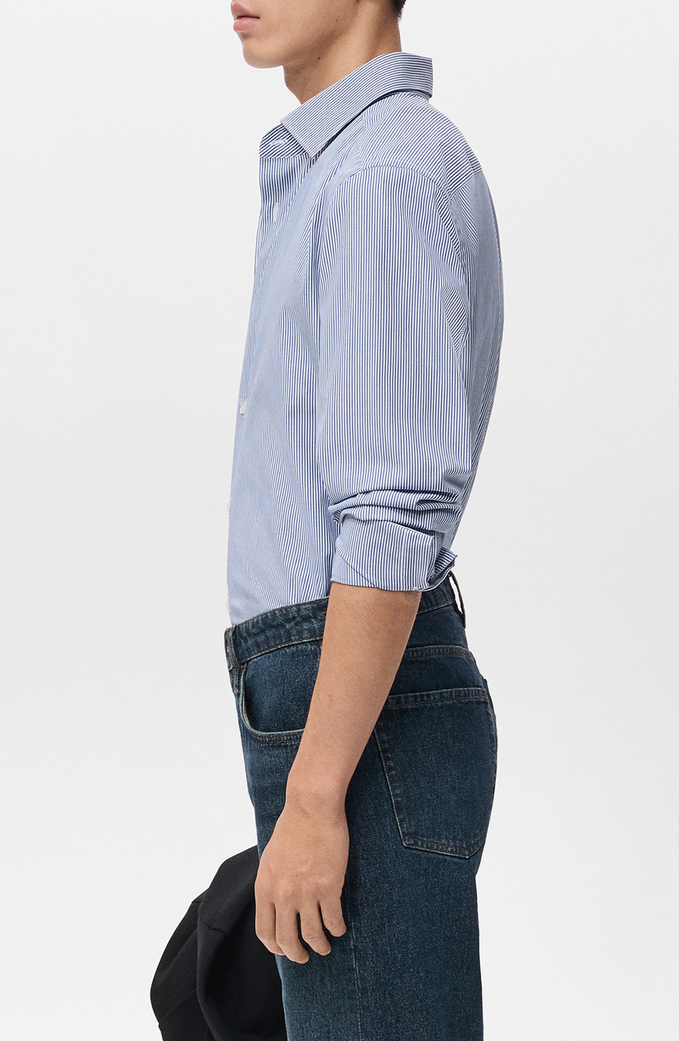 MANGO Slim Fit Pinstripe Cotton Button-Up Shirt (Men) | Nordstrom