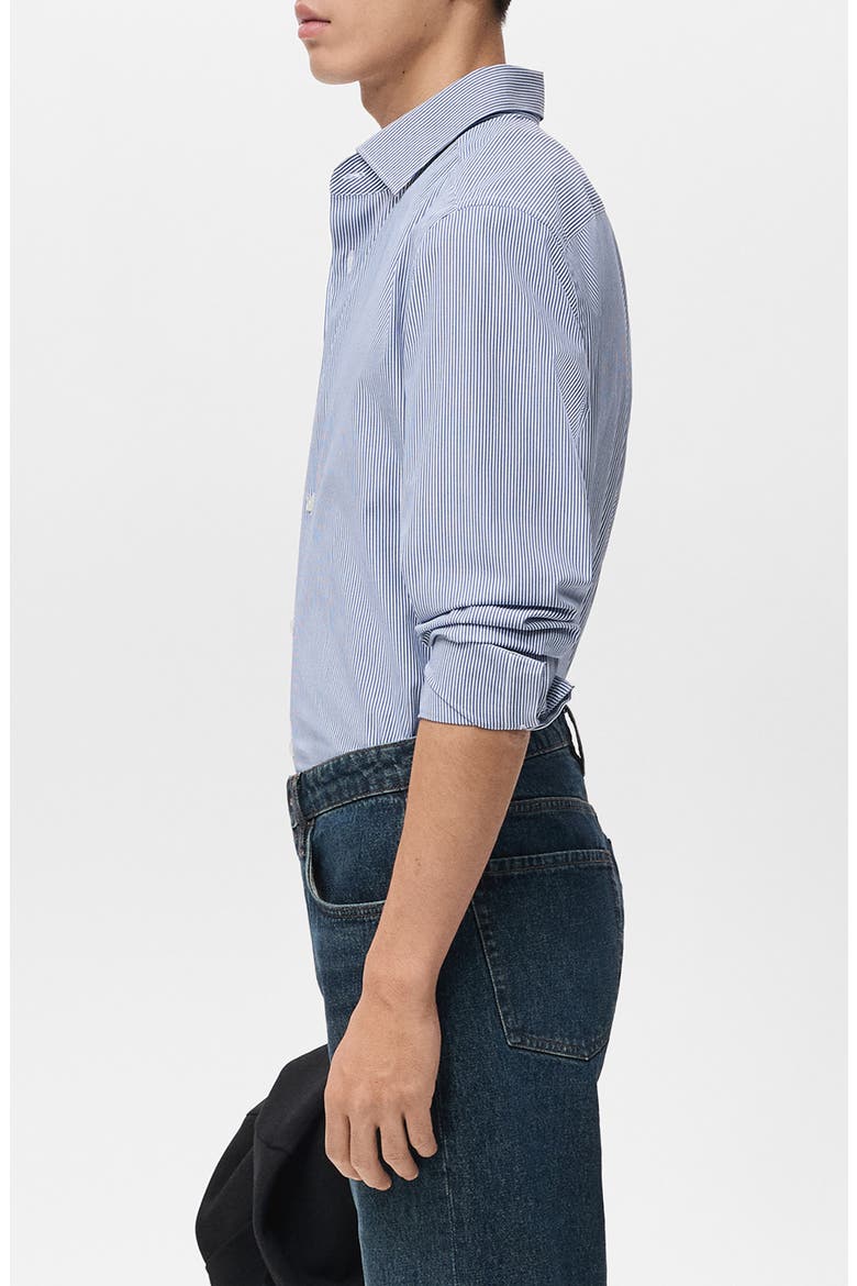 Slim Fit Pinstripe Cotton Button-Up Shirt, Alternate, color, BLUE