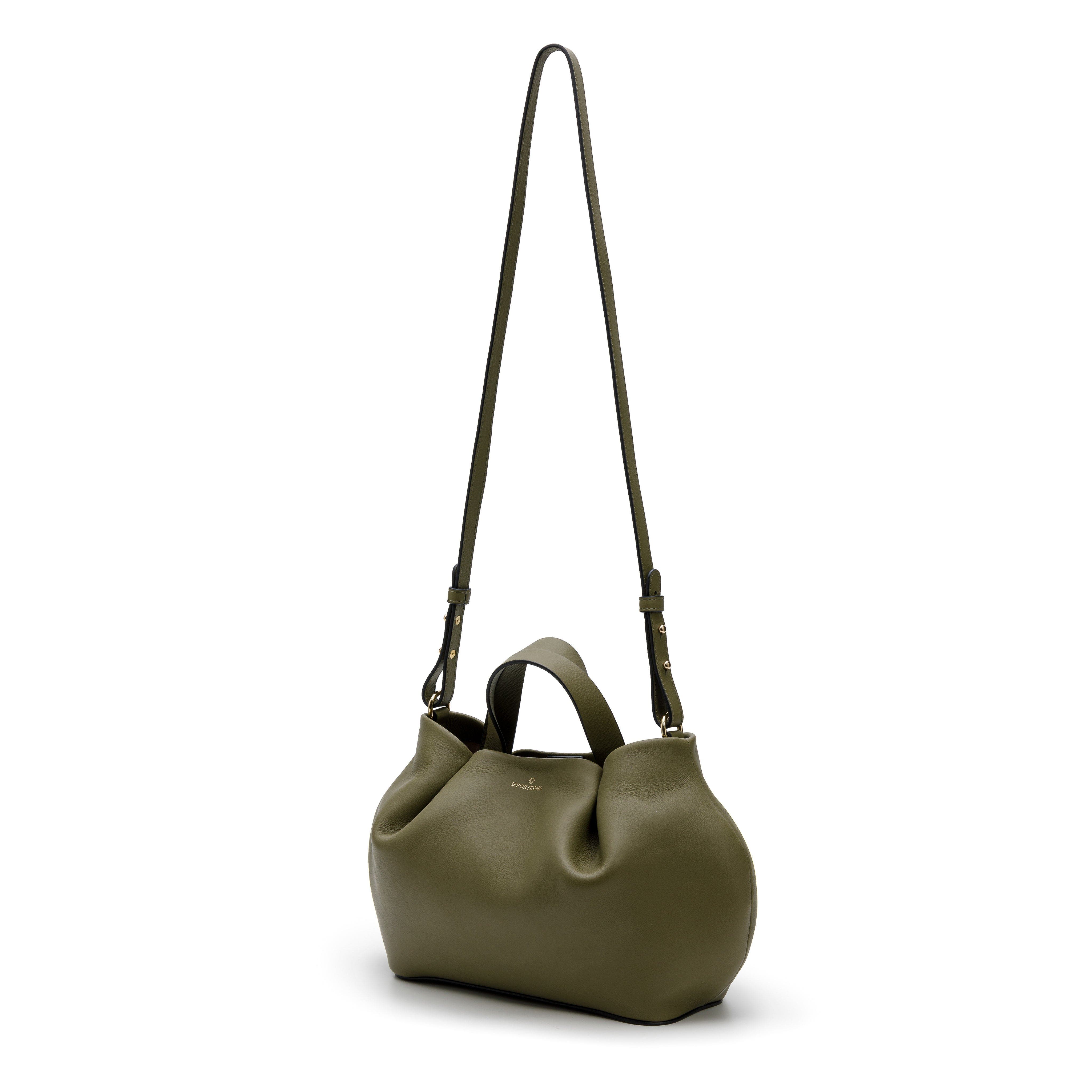 Isabela Shoulder Bag Sculpted From Full Grain Leather, Alternate, color, Khaki