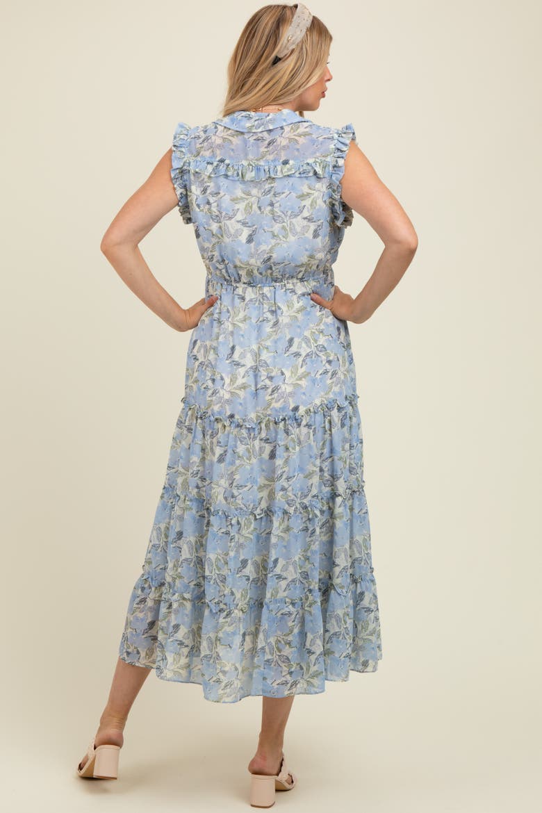 Floral Print Frilled Pocketed Midi Dress, Alternate, color, Blue