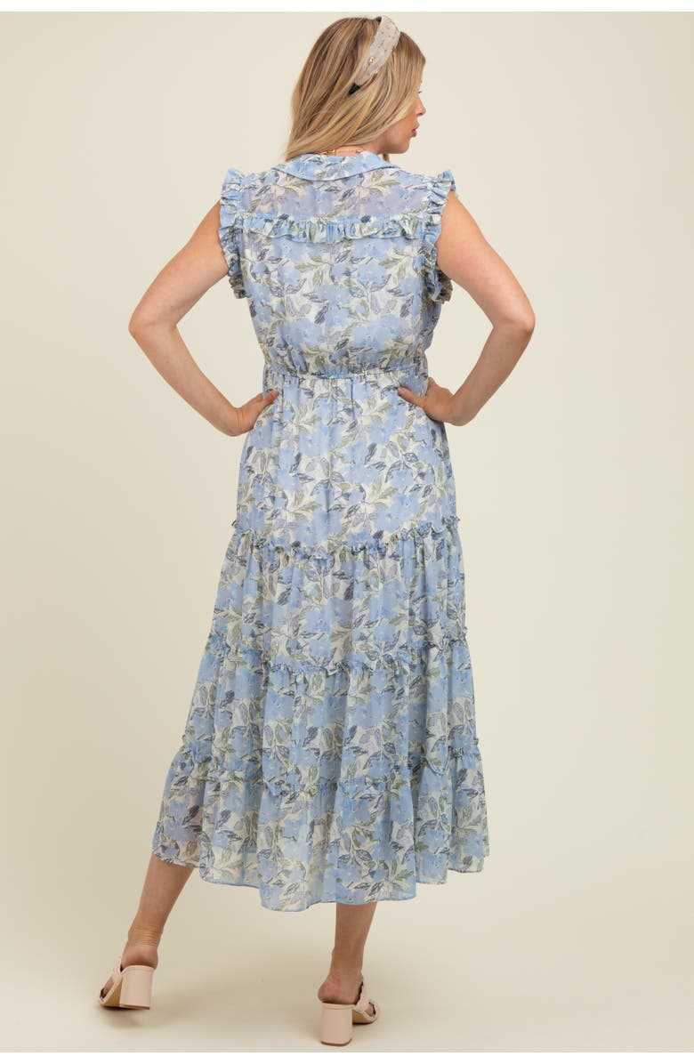 PinkBlush Floral Print Frilled Pocketed Midi Dress, Alternate, color, Blue