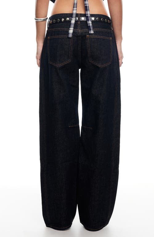 Shop Lioness Renacida Low Rise Wide Leg Jeans In Dark Denim
