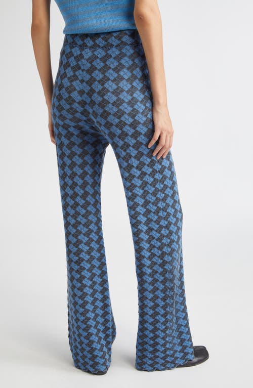 Yanyan Basket Argyle Drapey Wool Straight Leg Pants In Blue