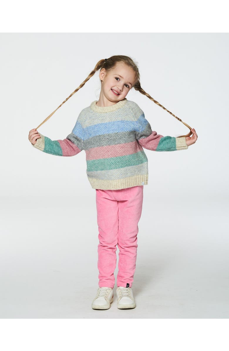 Deux par Deux Girl's Horizontal Stripe Sweater Beige, Blue And Pink, Alternate, color,