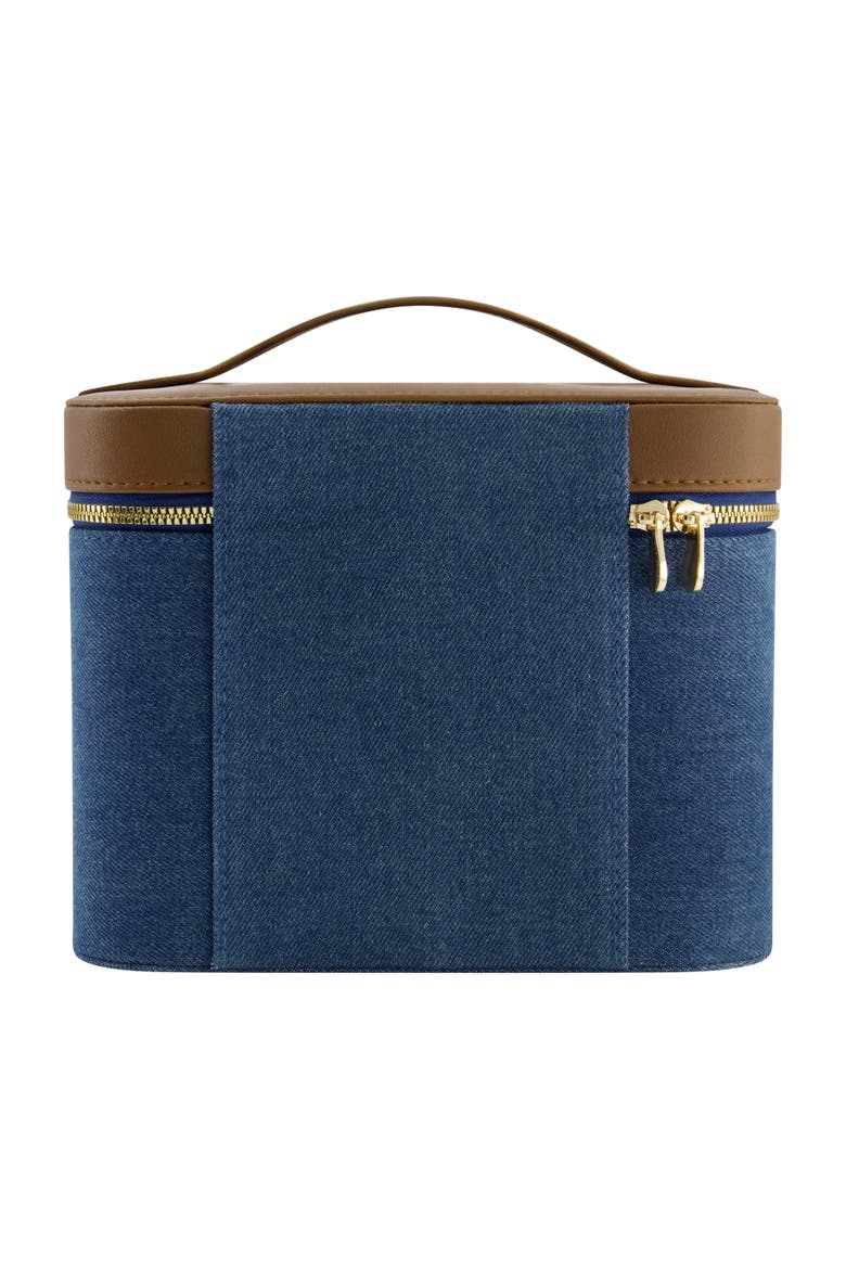 Large Denim Cosmetic Case with Mirror, Alternate, color, DENIM