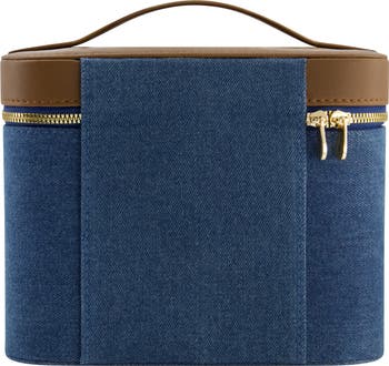 Large Denim Cosmetic Case with Mirror