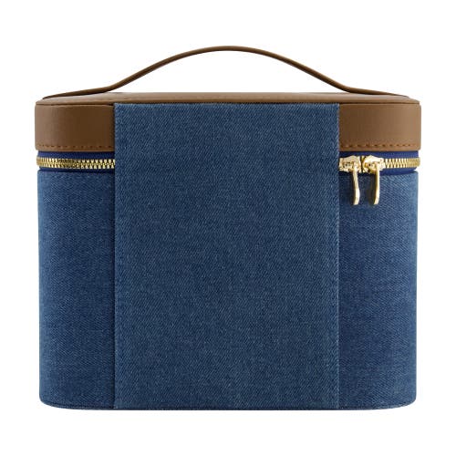 True Religion Large Denim Cosmetic Case With Mirror In Blue