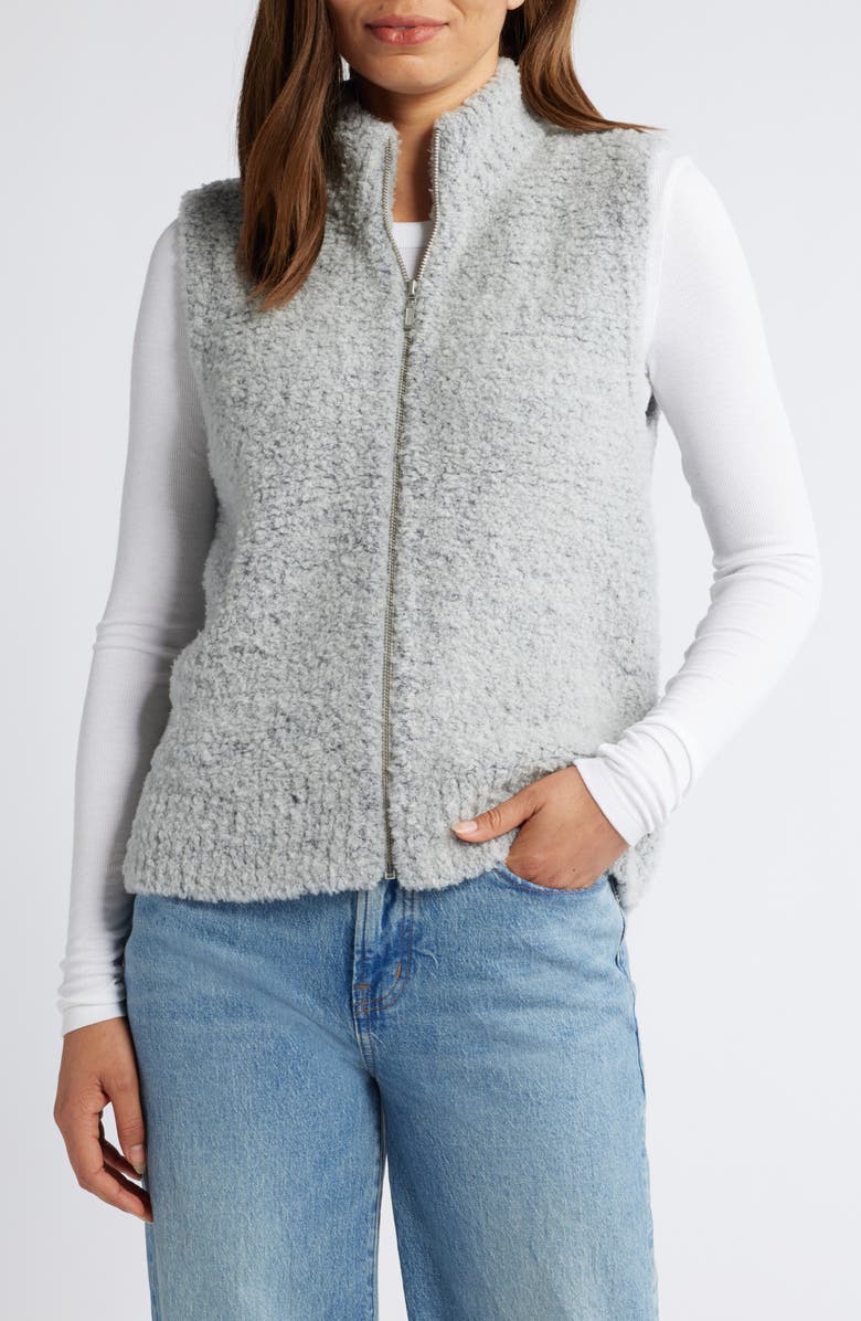 Caslon<sup>®</sup> Wool Blend Bouclé Zip Vest, Alternate, color, Grey Heather