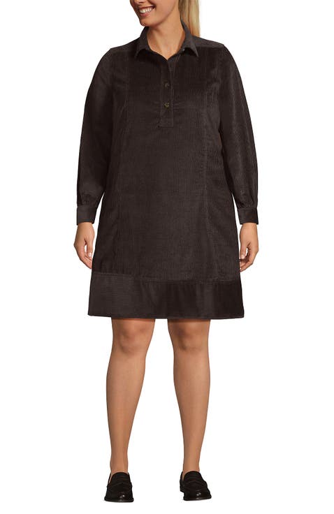 Wide Wale Cord Popover Long Sleeve Shirt Dress