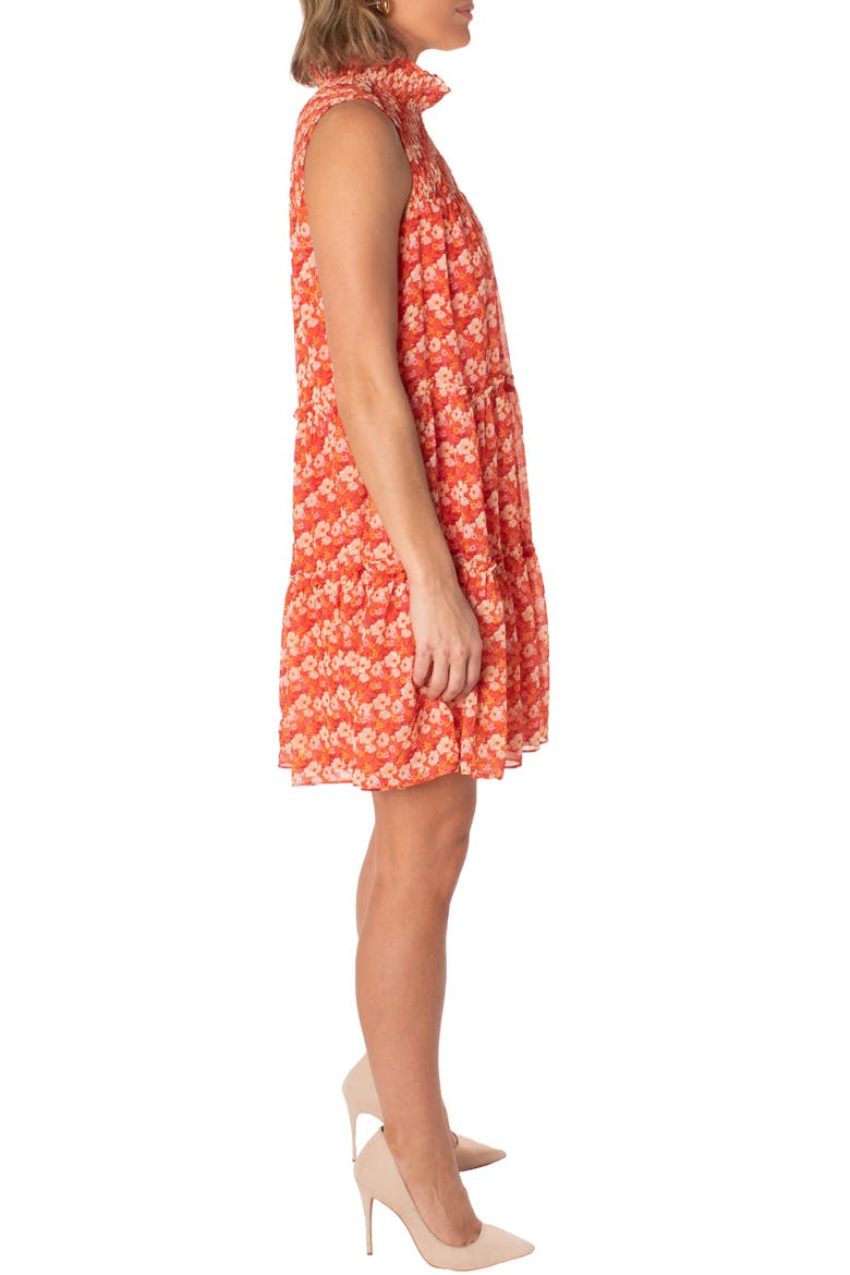 Floral Mock Neck Sleeveless Tiered Dress, Alternate, color, CHILI PEPPER PINK
