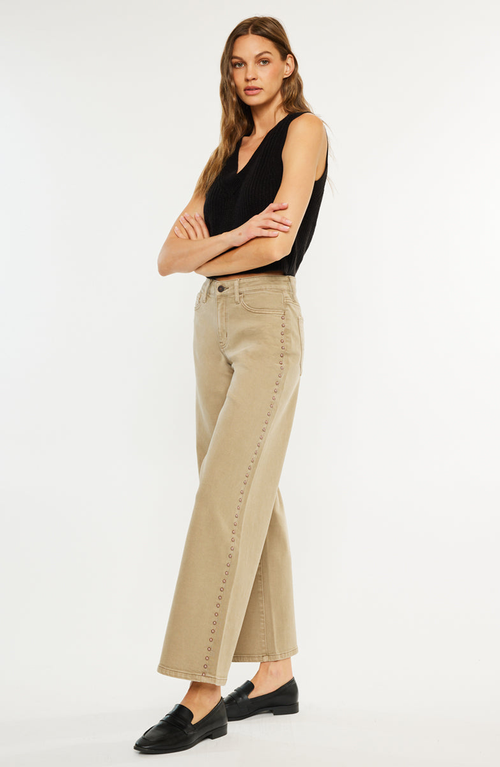 Kancan Ellie Mid Rise Wide Leg Jeans In Brown
