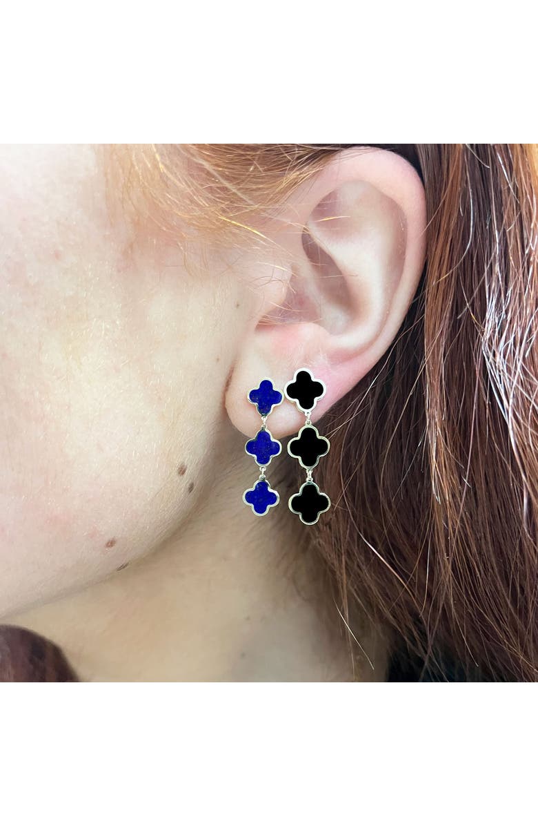 The Lovery Fine Jewelry Lapis Clover Dangle Earrings, Alternate, color, Lapis