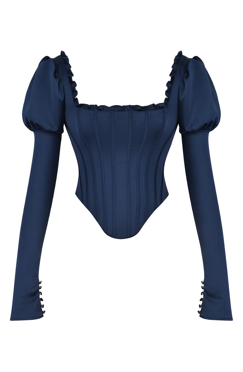 HOUSE OF CB Dana Puff Sleeve Corset Top, Alternate, color, Navy