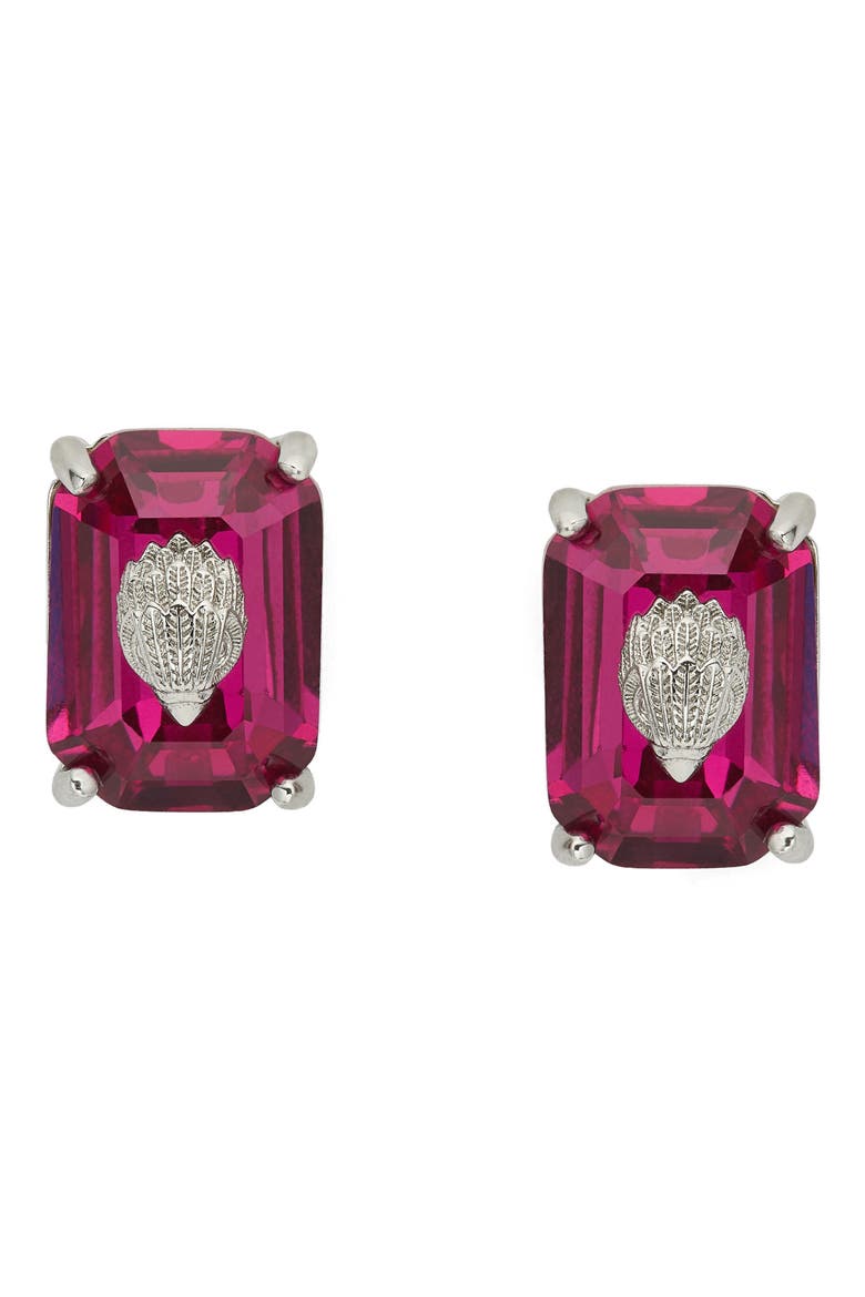 Emerald Cut Crystal Stud Earrings, Main, color, FUCHSIA
